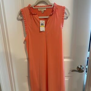 NWT Michael Kors Grapefruit Midi Sheath Dress with V-neck and Sleeveless Design